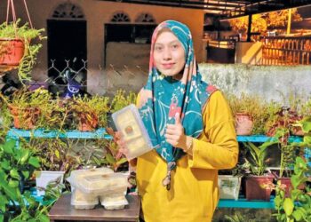 NUR Alyaa Nabilah Abdul Rani memperkenalkan lempeng sambal ikan sejuk beku dihasilkan bersama ibunya.