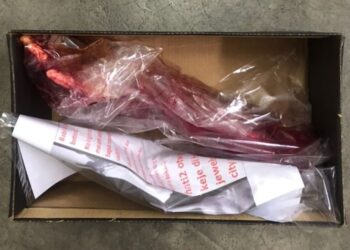 BUNGKUSAN potongan tangan yang berlumuran cecair berwarna merah seperti darah diterima seorang wanita jurujual menerusi perkhidmatan kurier di kediamannya di Kampung Saim, Meru di Klang, Selangor.