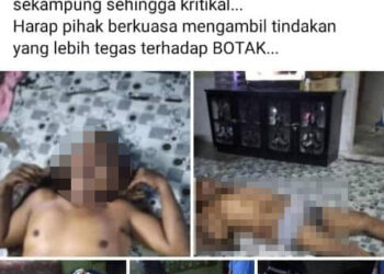 TANGKAP layar kes pukul seorang lelaki di Kampung Cik Zainal dekat Chemor, Ipoh yang tular dalam media sosial sejak semalam. - MEDIA SOSIAL