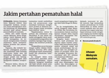 KERATAN akhbar Utusan Malaysia semalam.