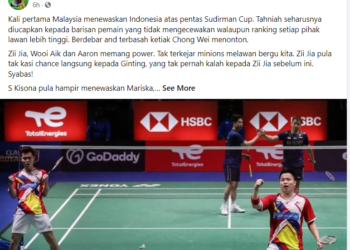 KOMEN Chong Wei di page Facebooknya.
