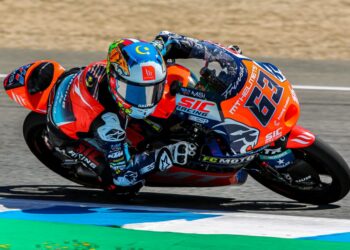 DAMOK terpaksa memulakan perlumbaan pada grid terakhir gara-gara dikenakan penalti kerana menunggang jenteranya terlalu perlahan di garis perlumbaan pada sesi kelayakan GP Sepanyol di Litar Jerez, semalam. - Ihsan ZK Racing