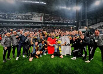 PEMAIN FEYENOORD meraikan kejayaan mara ke final Liga Konferensi Europa.