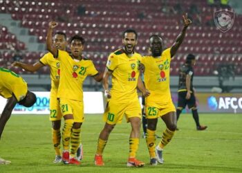 PEMAIN Kedah meraikan  kejayaan menumpaskan Kaya FC dalam aksi Piala AFC di Bali, sebentar tadi. - IHSAN KDA FC