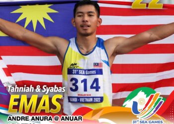 ANDRE Anura Anuar berjaya merangkul pingat emas dalam acara acara lompat kijang lelaki