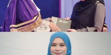 Nora menerima skrol Diploma bagi pihak anaknya, Allahyarham Muhammad Syakir Alif Johan.