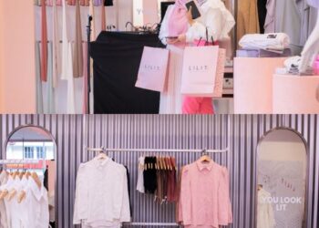 Butik berwarna merah jambu ini menampilkan produk dan pakaian yang dipamerkan mengikut kategori bagi kemudahan pelanggan.