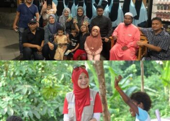 (Gambar atas, tiga dari kiri) DR. Azuraida dan Deja Moss bergambar bersama anak tahfiz sempena majlis iftar berbuka puasa.