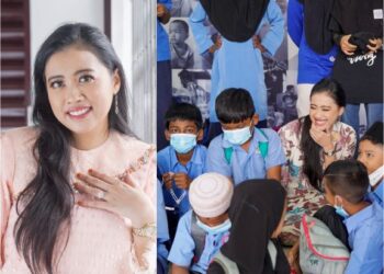 Tengku Munazirah bersama anak- anak pelarian di rumah Human Aid  (Pertubuhan Amal dan Kemanusiaan Selangor).