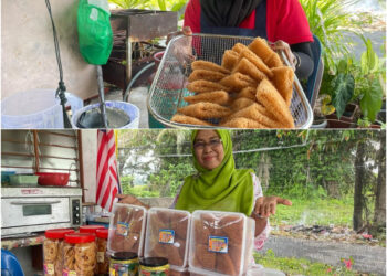Sayangni Ibrahim dan Rosmah Dahaman menunjukkan produk masing-masing.