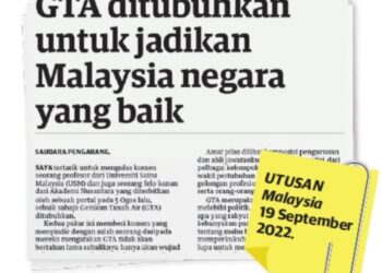 KERATAN akhbar Utusan Malaysia, 19 September 2022.