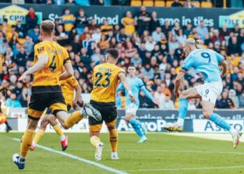 ERLING Haaland meledak gol kedua Manchester City ketika membantu pasukan itu menumpaskan Wolverhampton 3-0 dalam aksi Liga Perdana Inggeris, hari ini.