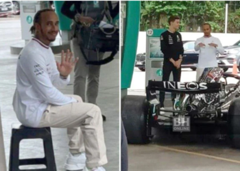 Kerusi plastik yang diduduki juara dunia tujuh kali Formula Satu (F1), Lewis Hamilton. -AGENSI