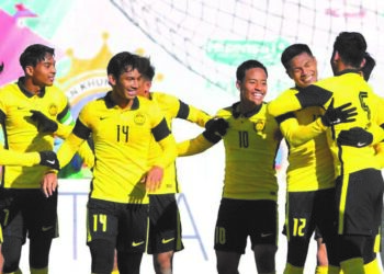 PEMAIN Malaysia meraikan kejayaan menumpaskan Mongolia 1-0 dalam perlawanan kedua Kumpulan J, kelayakan Piala Asia bawah 23 tahun di Ulaanbaatar, Mongolia semalam.