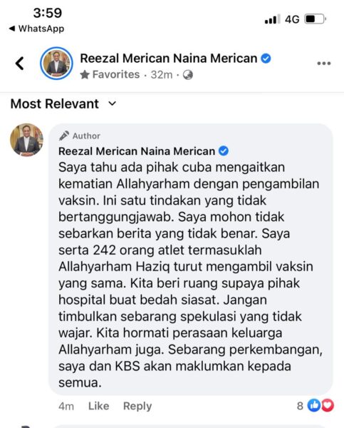 Haziq meninggal dunia vaksin