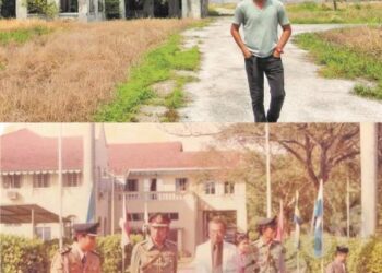 (Gambar atas) Raja Ahmad Saiffuddin Shah, Raja Muda Perak (dua dari kanan) ketika bersemayam di Istana Raja Muda Perak Teluk Intan pada tahun 1980-an. (Gambar bawah) Keadaan istana itu yang kini terbiar.
