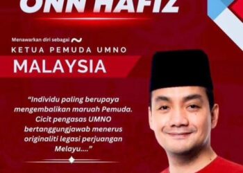 POSTER yang meminta supaya Onn Hafiz bertanding jawatan Ketua Pergerakan Pemuda UMNO pada pemilihan parti kali ini.