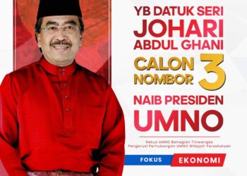 JOHARI Abdul Ghani adalah calon nombor tiga bagi jawatan Naib Presiden UMNO dalam pemilihan parti itu bagi sesi 2023-2026. - FB JOHARI ABDUL GHANI