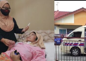 JAHIDAH Nordin dikejarkan ke hospital dengan ambulans petang tadi selepas mengalami demam dan muntah. - FOTO/IHSAN FAUZIAH NORDIN