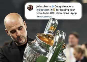 JULIA Roberts memberi ucapan tahniah atas kejayaan Manchester City memenangi Liga Juara-Juara buat kali pertama.