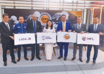 HANNAH Yeoh (tengah) pada majlis pelancaran Kerjasama KBS dan MFL untuk tayangan perlawanan Liga Super di Menara KBS, Putrajaya.