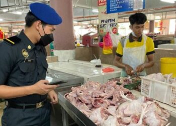 SEORANG penguat kuasa KPDNHEP Selangor ketika menjalankan pemeriksaan harga ayam di salah sebuah pasar di sekitar Shah Alam dan Klang hari ini.