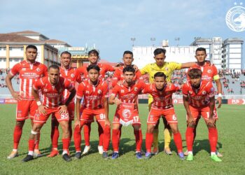BARISAN pemain Kelantan FC yang menumpaskan PDRM FC dalam aksi Liga Perdana di Kota Bharu hari ini. - IHSAN KELANTAN FC