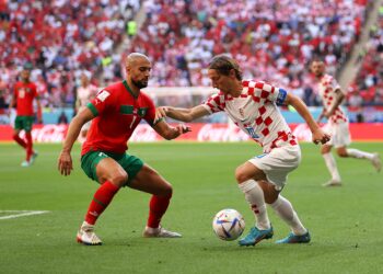 MODRIC cuba melepasi halangan pemaian Maghribi dalam aksi penentuan tempat ketiga dan keempat di Stadium Antarabangsa Khalifa hari ini.