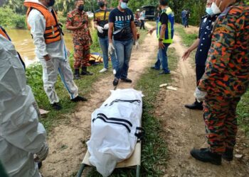 MAYAT dipercayai seorang lelaki yang dikhuatiri lemas ditemukan di Sungai Kuala Pai, Kuala Nerang, Padang Terap hari ini. - UTUSAN/NUR ANATI JUHARI