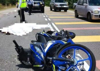 SEORANG anggota polis maut setelah motosikal yang ditungganginya terbabit dalam kemalangan di Kilometer 16, Jalan Bentong ke Raub, berdekatan persimpangan Felda Lurah Bilut, Bentong, Pahang. - IHSAN IPD BENTONG