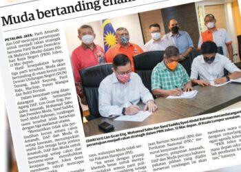 KERATAN laporan akhbar Utusan Malaysiaberhubung parti Muda yang bertanding dalam PRN Johor.