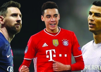 JAMAL Musiala (tengah) percaya, ketiadaan Lionel Messi (kiri) dan Cristiano Ronaldo di pentas Eropah musim depan membuka jalan kepada generasi baharu untuk menyinar.