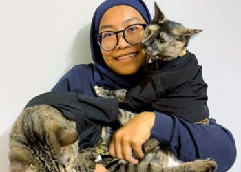 SITI Azila Alias bersama kucing kesayangannya Momot dan Tora ketika ditemui di Seremban semalam. - FOTO/NOR SHAFAWATI YUP