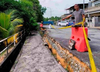 AMRAN Hamid menunjukkan lokasi tanah mendap di hadapan rumahnya di Presint 4, Taman Warisan Puteri, Seremban. - MINGGUAN/NOR SHAFAWATI YUP
