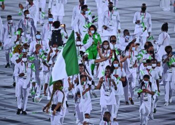KONTINJEN Nigeria ketika menyertai perbarisan upacara pembukaan Sukan Olimpik Tokyo 2020.