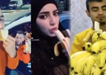 TANGKAP layar video menunjukkan pelarian Syria di Turki sedang makan pisang. - TIKTOK