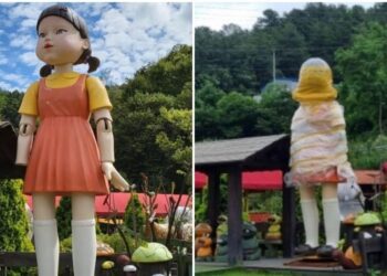 PIHAK muzium terpaksa membungkus semula patung itu dengan plastik dan menyimpannya di tempat peribadi. - AGENSI