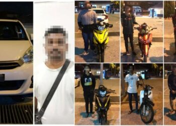 TUJUH orang lelaki termasuk seorang pemandu mabuk yang ditahan dalam Op Samseng Jalanan dan Op Mabuk di tiga lokasi berasingan di daerah Seremban yang bermula malam tadi hingga awal pagi ini. - FOTO/IHSAN POLIS