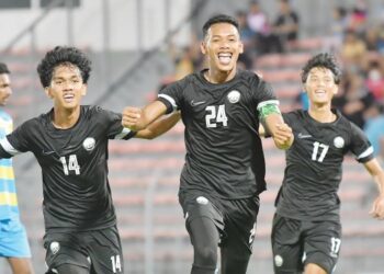 MUHAMMAD Safwan Mazlan meraikan jaringannya ketika menentang Pulau Pinang dalam final bola sepak Sukan Malaysia 2022 di Cheras kelmarin.