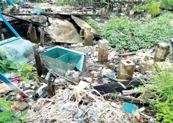 KEADAAN sisa sampah yang tersangkut di tebing kawasan persisiran laut yang tidak terurus dan mencacatkan pemandangan di sekitar Kampung Seberang Tok Pi, Kuala Perlis, semalam. – FOTO/ASYRAF MUHAMMAD