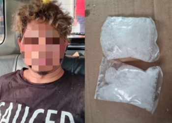 Pengedar dadah warga asing yang cuba merempuh anggota polis dan dadah jenis syabu yang ditemukan dalam kenderaan suspek.-IHSAN PDRM