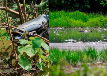 Peti sejuk (kiri) antara barangan yang sering dibuang sehingga mencemarkan tasik dan sungai