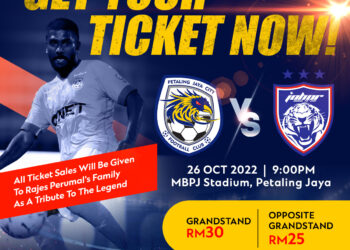Tiket jualan perlawanan KL City-JDT akan diserahkan kepada keluarga Rajes.