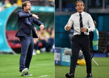ROBERTO Mancini (kanan) mahu Itali menggenggam trofi Euro, sementara Franco Foda tidak gentar berhadapan dengan Itali. - AFP