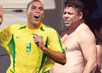 PENAMPILAN terkini Ronaldo (kanan) yang gemuk ketika bercuti bersama teman wanitanya di Ibiza, Sepanyol mengejutkan peminat bekas legenda  bola sepak Brazil itu.