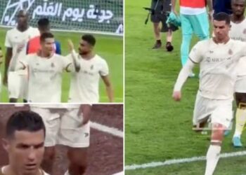 REAKSI Cristiano Ronaldo selepas Al-Nassr tumpas kepada Al-Ittihad dalam aksi Liga Pro Saudi di Stadium King Abdullah Sport City, Jeddah semalam.