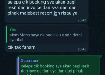 TANGKAP layar perbualan antara seorang pemilik agensi pelancongan menyamar sebagai pelancong yang ingin membuat tempahan dengan sindiket penipuan pakej pelancongan ke Pulau Langkawi.