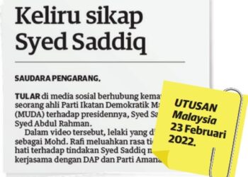 KERATAN akhbar Utusan Malaysia, 23 Februari 2022.