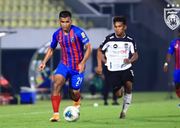 SAFAWI Rasid meledak gol tunggal kemenangan ketika JDT menumpaskan Terengganu FC 1-0 dalam aksi Liga Super semalam. - IHSAN JOHOR SOUTHERN TIGERS