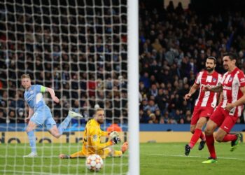 KEVIN de Bruyne meledak gol kemenangan Manchester City ketika menumpaskan Atletico Madrid 1-0 dalam suku akhir pertama Liga Juara-Juara di Manchester hari ini.